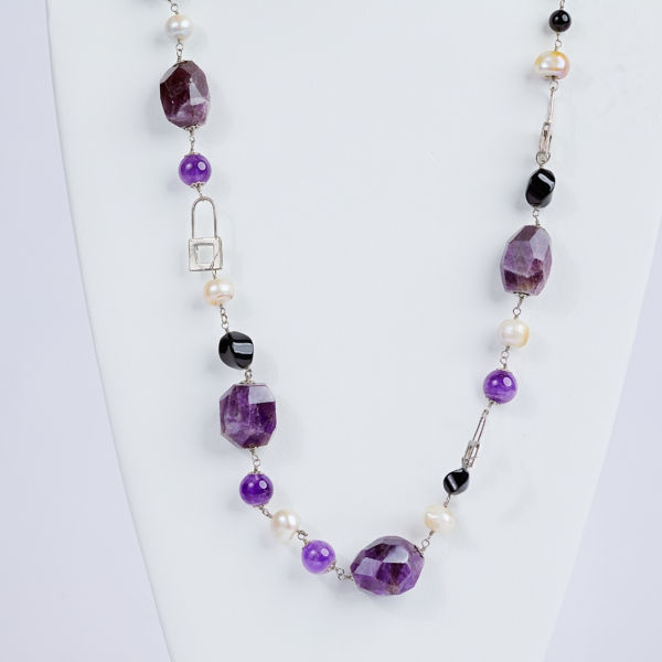 savvie silver chain neckpiece with purple ball beads savvie boutique custom made jewelry lagos nigeria
