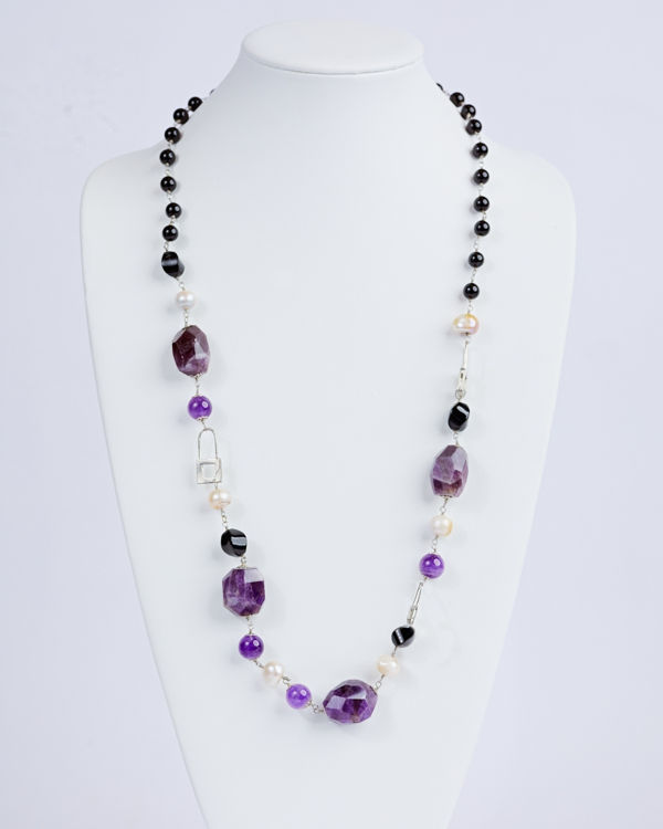 savvie silver chain neckpiece with purple ball beads savvie boutique custom made jewelry lagos