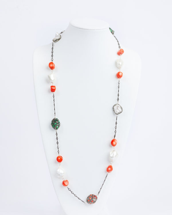 savvie black chain necklace with orange pearls savvie boutique custom made jewelry lagos