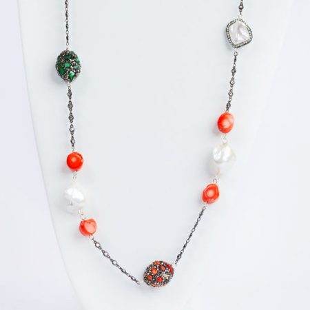savvie black chain necklace with orange pearls savvie boutique custom made jewelry lagos square