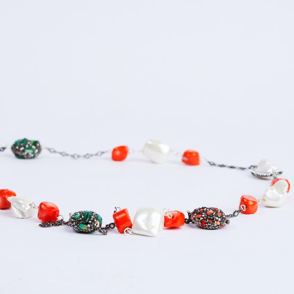 savvie black chain necklace with orange pearls savvie boutique custom made jewelry lagos flat