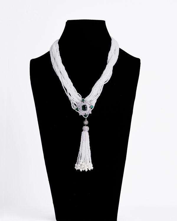savvie ps269 green stone white tassel necklace savvie boutique jewelry lagos ikoyi nigeria