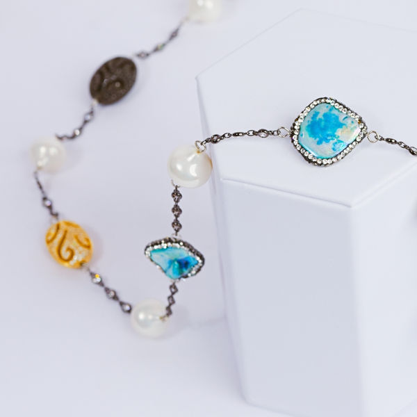 savvie silver chain neckpiece with black diamond and blue baroque savvie boutique custom made jewelry lagos ikoyi