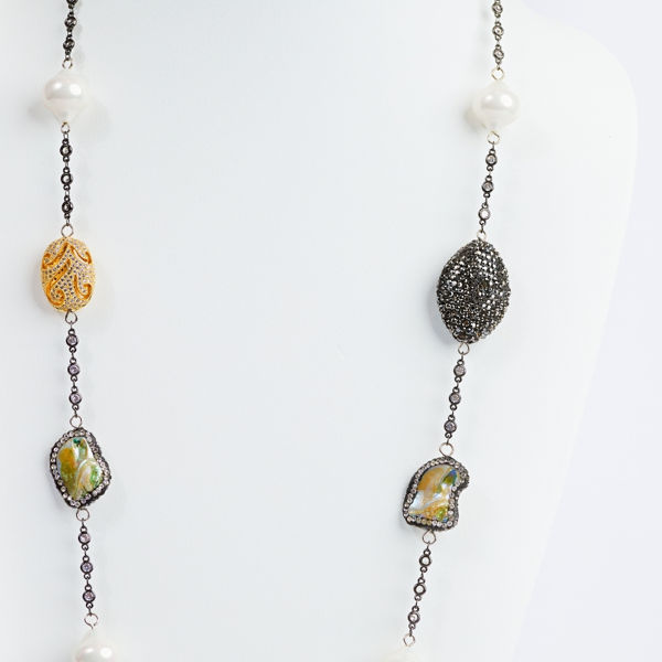 savvie silver chain neckpiece with black diamond and yellow baroque savvie boutique custom made jewelry lagos square
