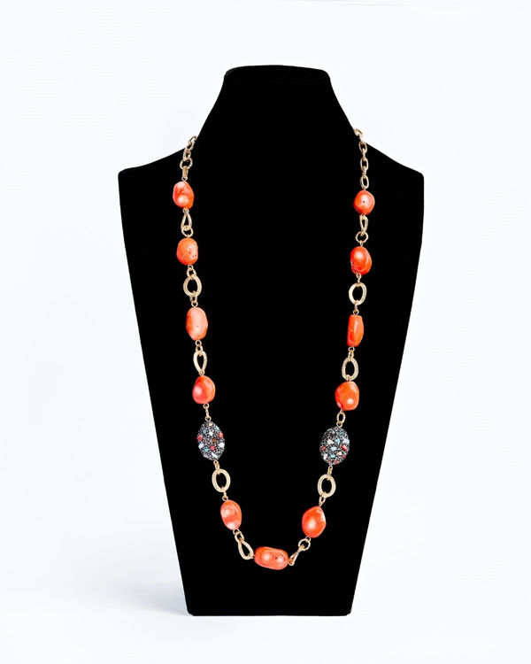 savvie ps392 gold chain with coral and multicoloured stones savvie womens boutique jewelry womens boutique lagos ikoyi nigeria
